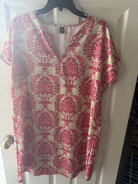 SHEIN Pink and Cream Floral V-Neck Blouse